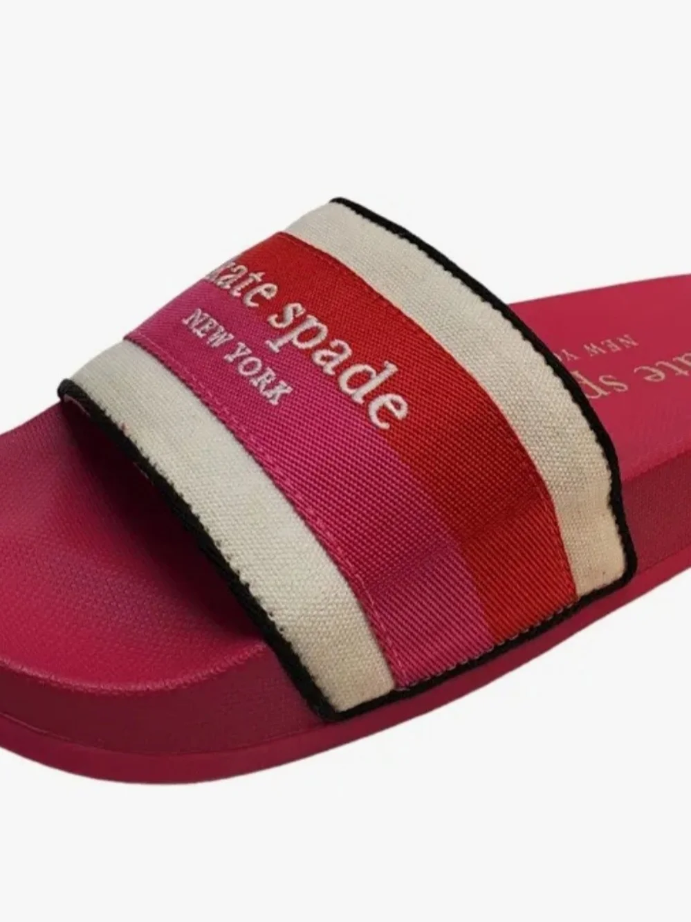 Kate Spade Pink Stripe Logo Slide Sandals